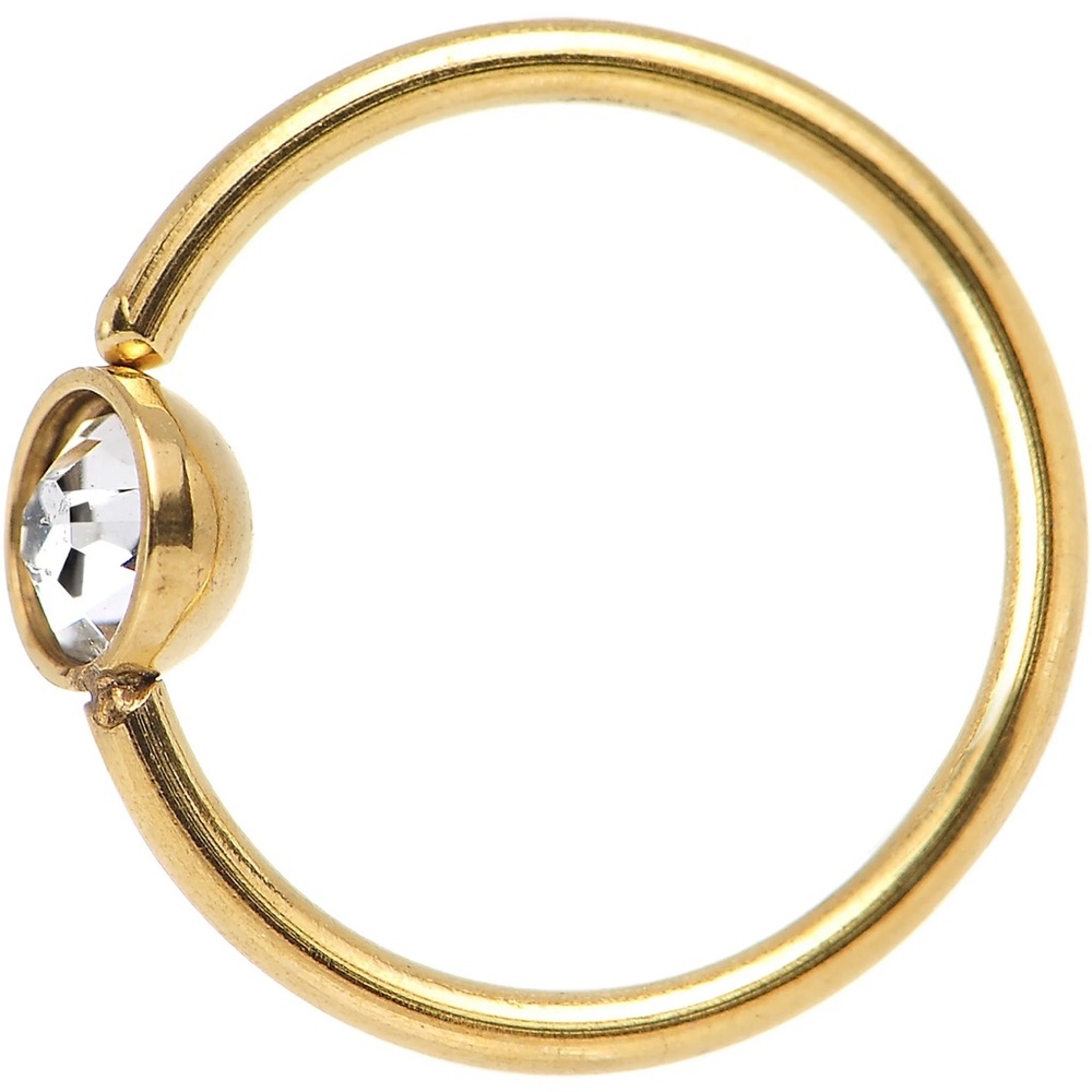 Body Candy 20G 5/16 Gold IP Stainless Steel Bright Clear Gem Nose Hoop - Picture 2 of 7